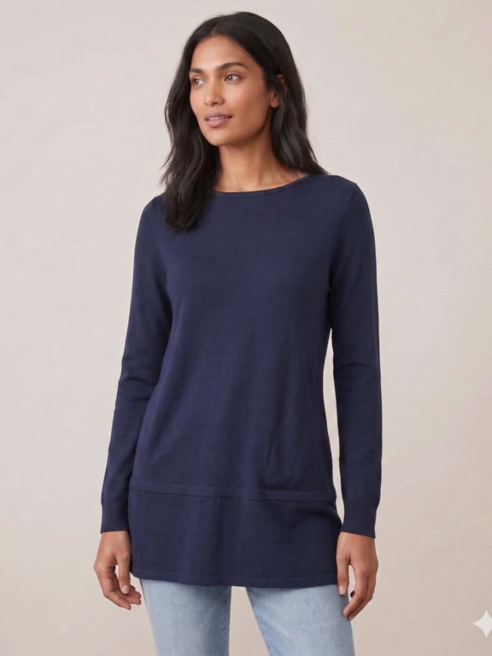 J. Jill 100% Merino Wool Tunic Pullover Top Washable - Size XS - Navy Blue